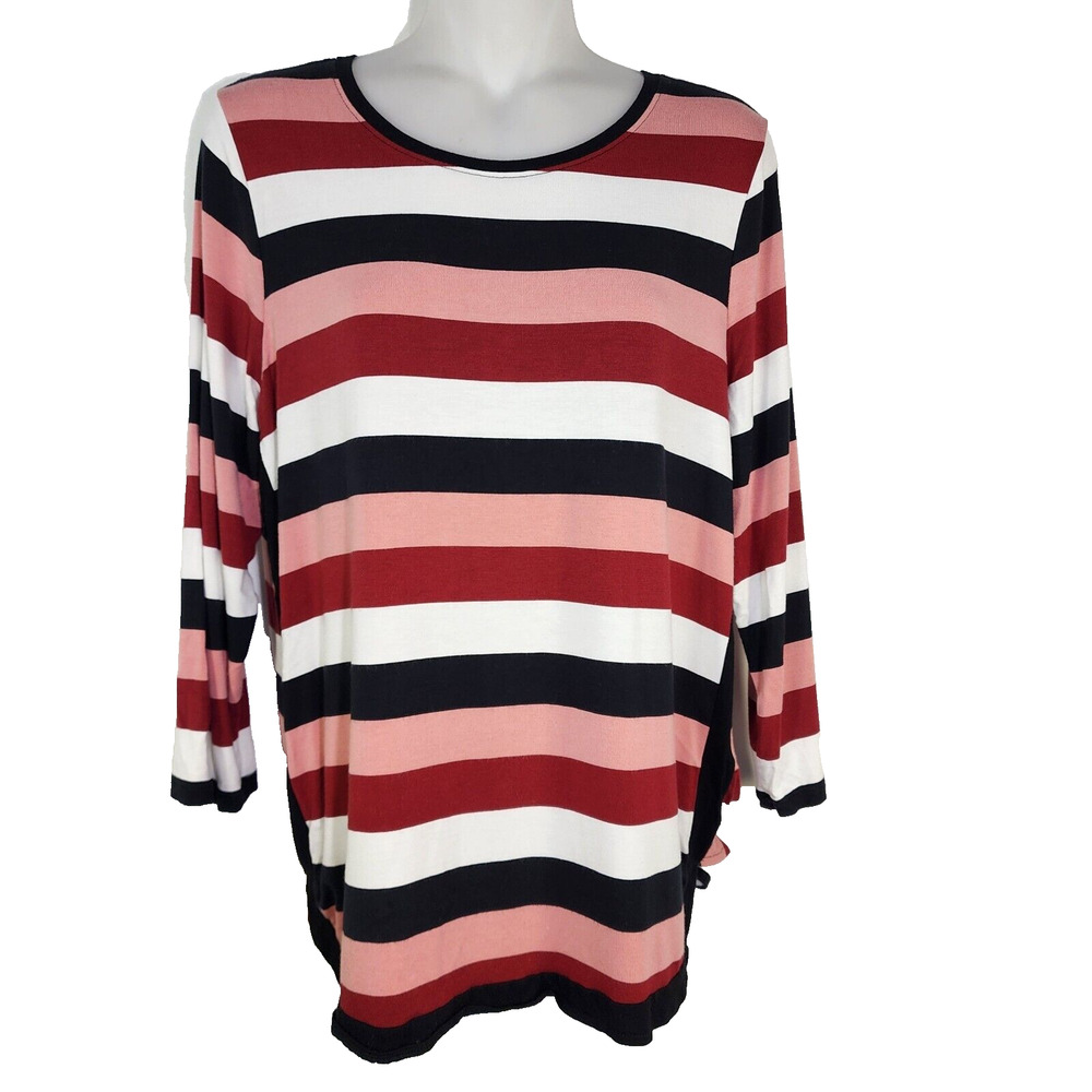 41 Hawthorn Stitch Fix Women's Top Medium Manu Contrast Striped Knit 3/4 Sleeve